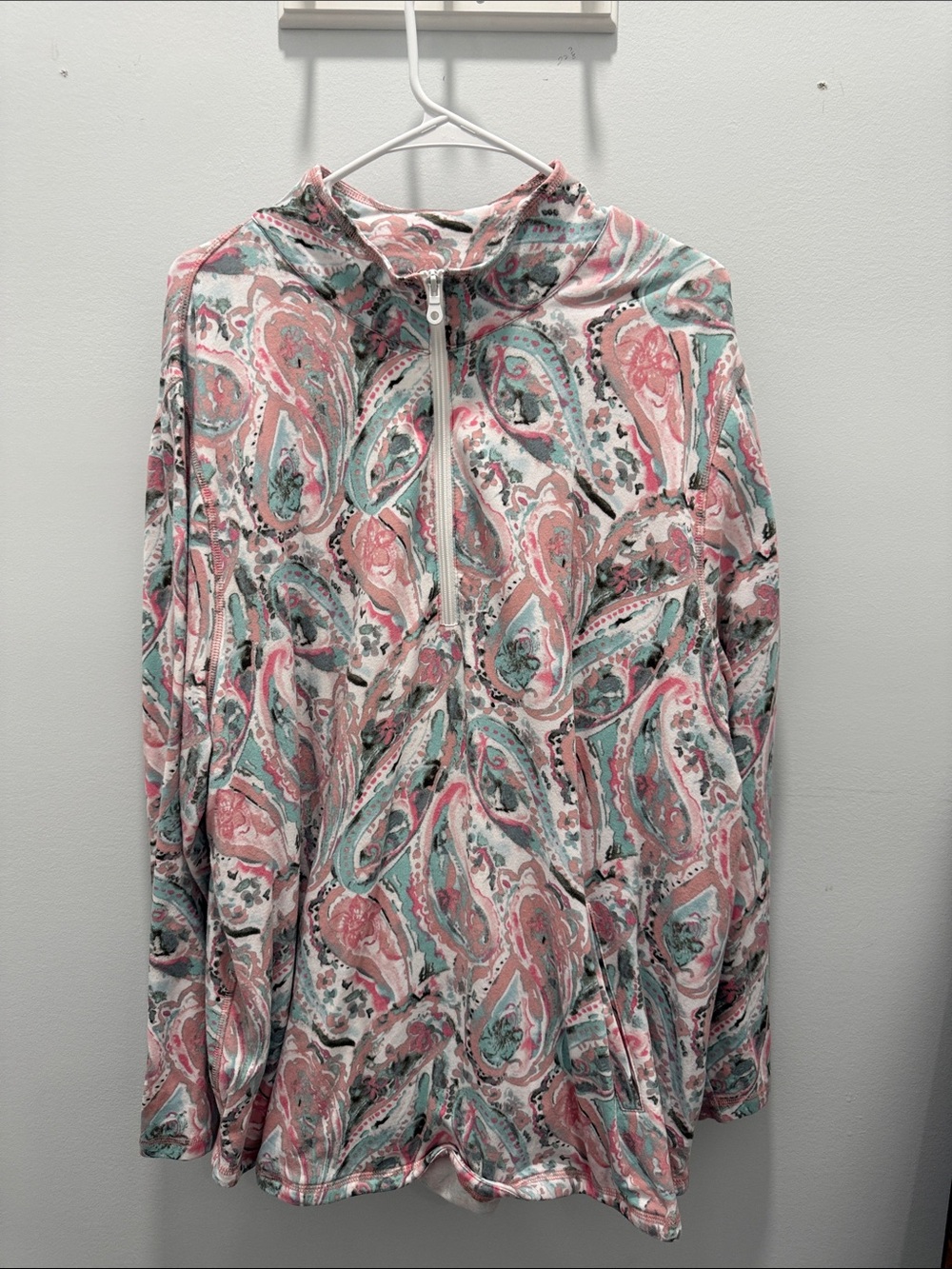 Talbots Pink Mint Paisley Zip-Up Hoodie